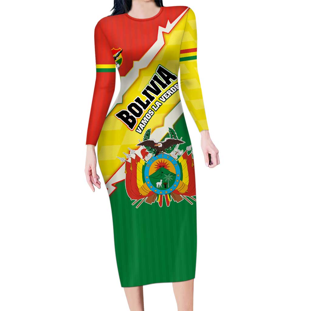 Bolivia Vamos La Verde Long Sleeve Bodycon Dress with Flag Colors and National Football Crest