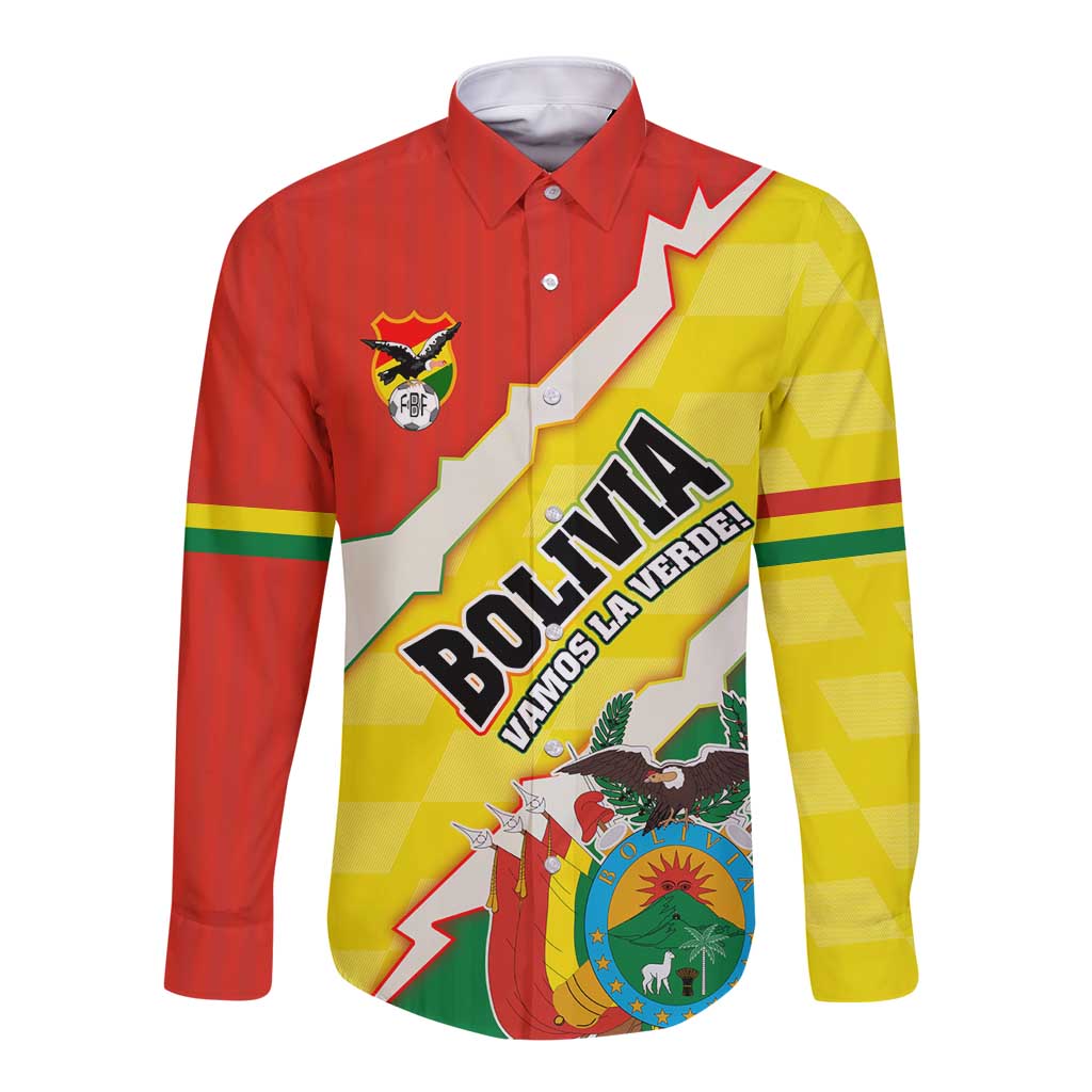 Bolivia Vamos La Verde Long Sleeve Button Shirt with Flag Colors and National Football Crest