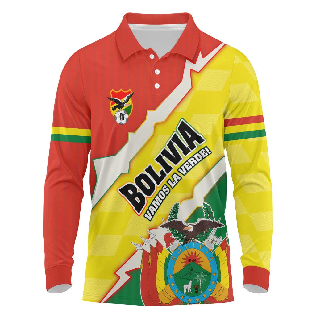 Bolivia Vamos La Verde Long Sleeve Polo Shirt with Flag Colors and National Football Crest