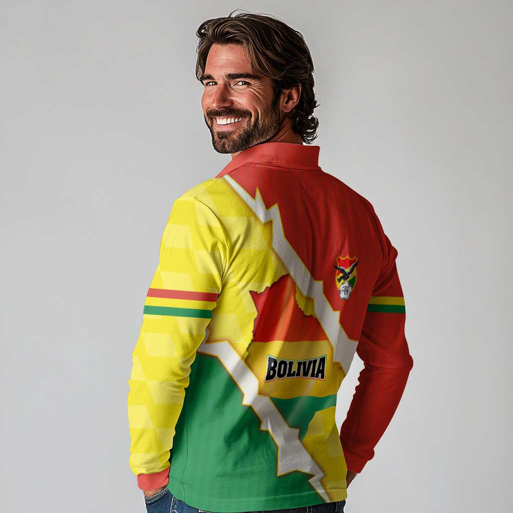 Bolivia Vamos La Verde Long Sleeve Polo Shirt with Flag Colors and National Football Crest