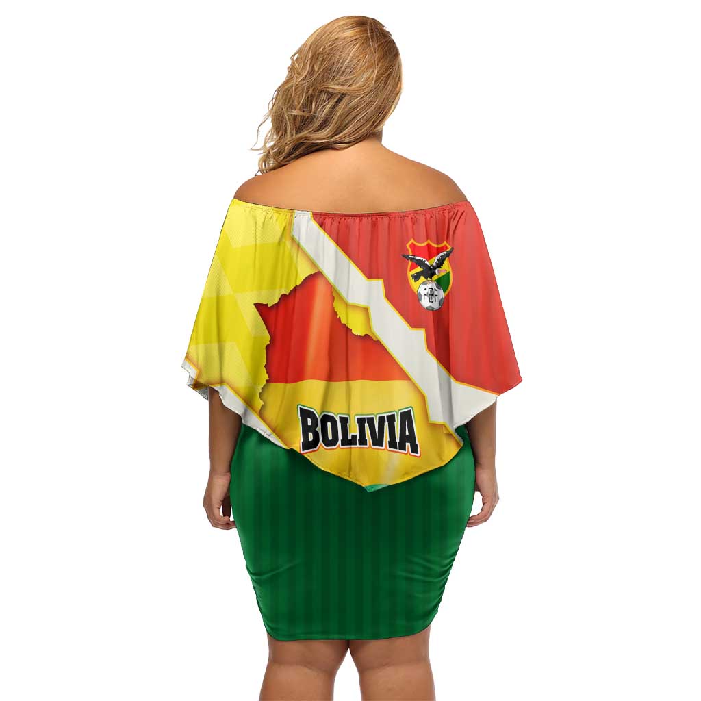 Bolivia Vamos La Verde Off Shoulder Short Dress with Flag Colors and National Football Crest