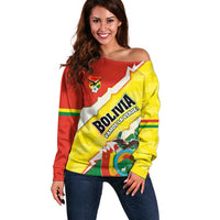 Bolivia Vamos La Verde Off Shoulder Sweater with Flag Colors and National Football Crest