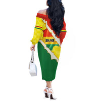 Bolivia Vamos La Verde Off The Shoulder Long Sleeve Dress with Flag Colors and National Football Crest