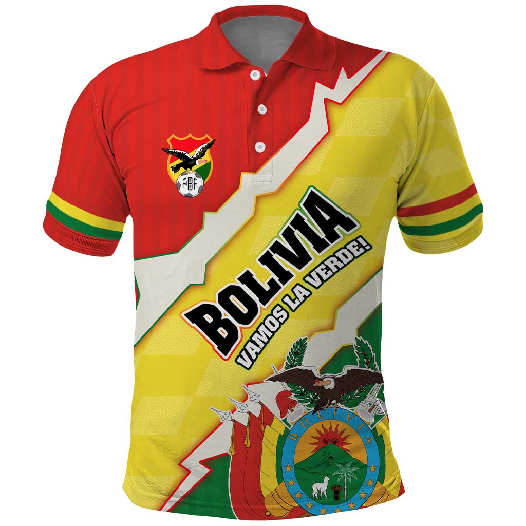 Bolivia Vamos La Verde Polo Shirt with Flag Colors and National Football Crest