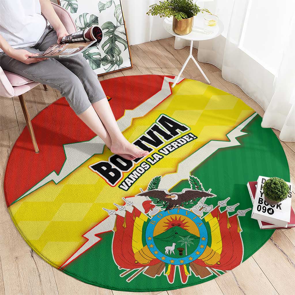 Bolivia Vamos La Verde Round Carpet with Flag Colors and National Football Crest