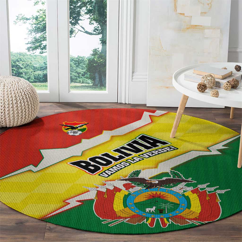 Bolivia Vamos La Verde Round Carpet with Flag Colors and National Football Crest