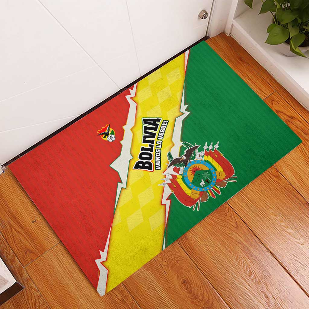 Bolivia Vamos La Verde Rubber Doormat with Flag Colors and National Football Crest
