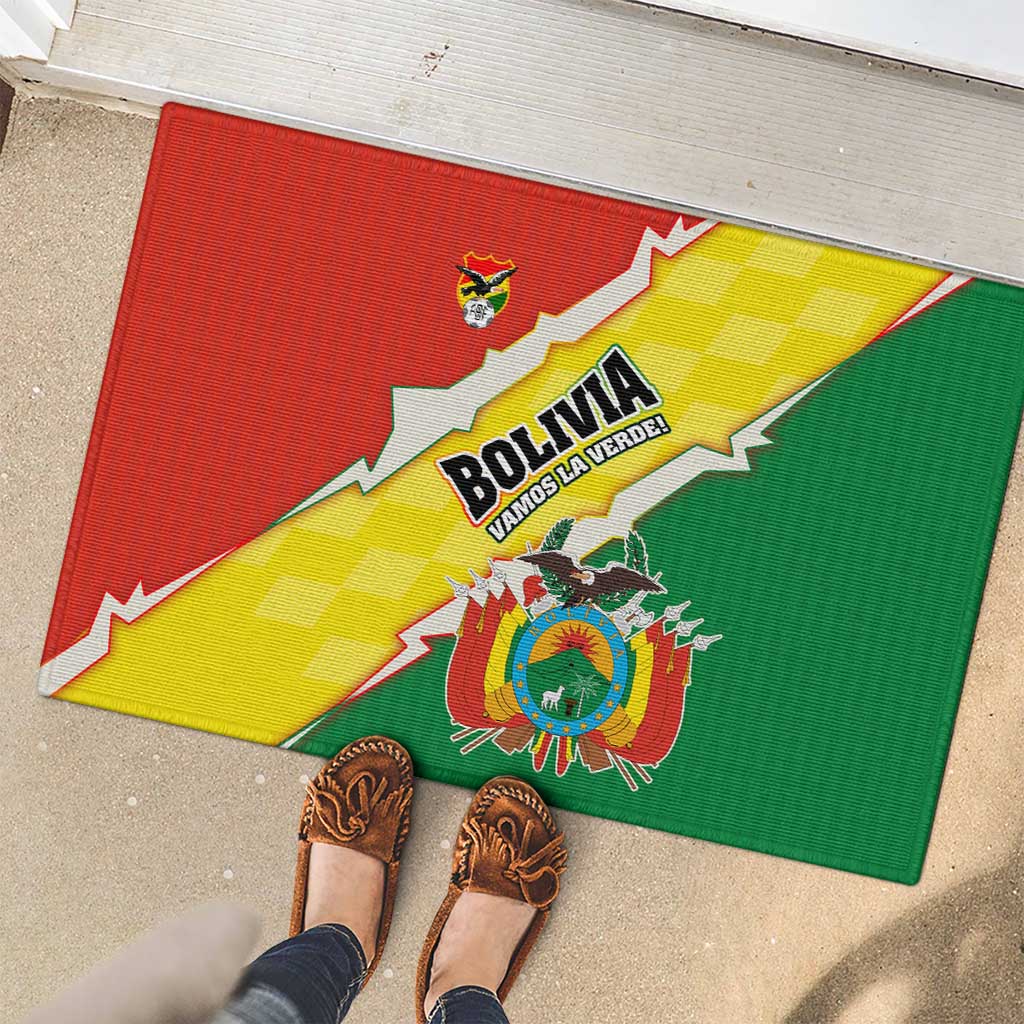 Bolivia Vamos La Verde Rubber Doormat with Flag Colors and National Football Crest