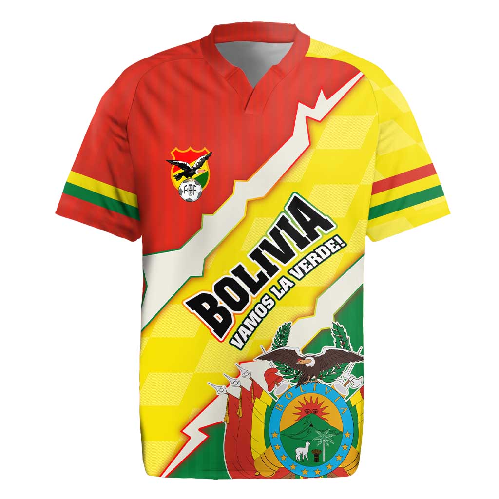Bolivia Vamos La Verde Rugby Jersey with Flag Colors and National Football Crest
