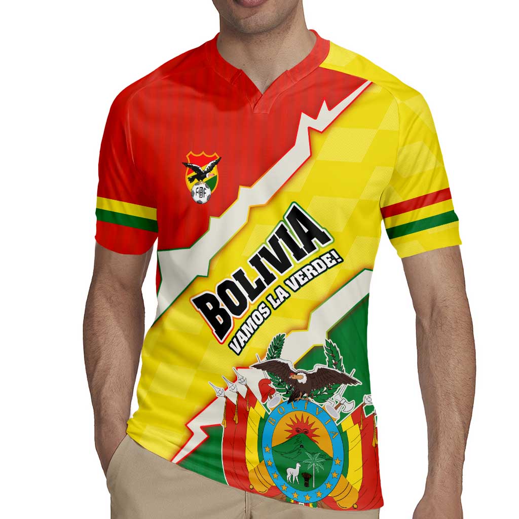 Bolivia Vamos La Verde Rugby Jersey with Flag Colors and National Football Crest