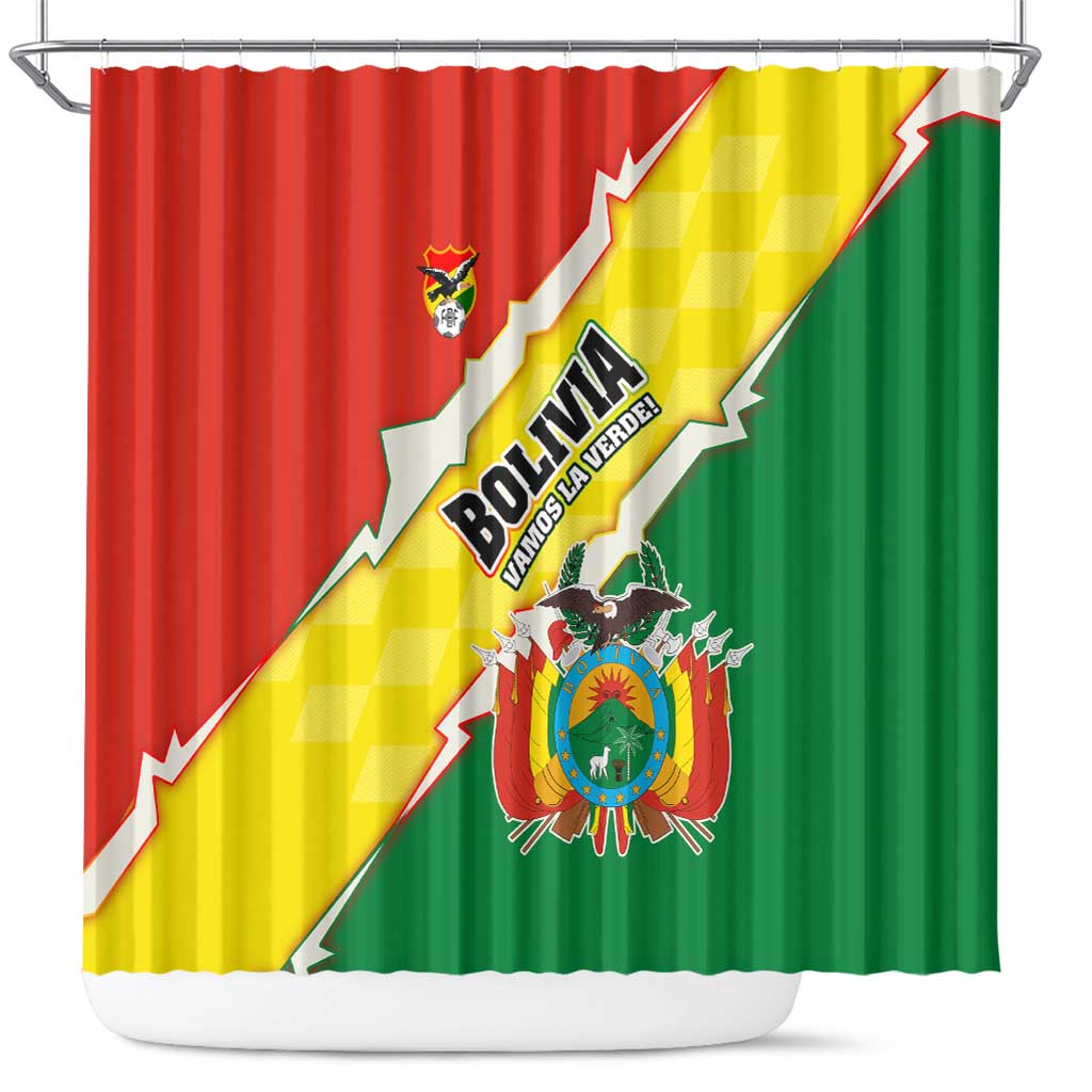 Bolivia Vamos La Verde Shower Curtain with Flag Colors and National Football Crest