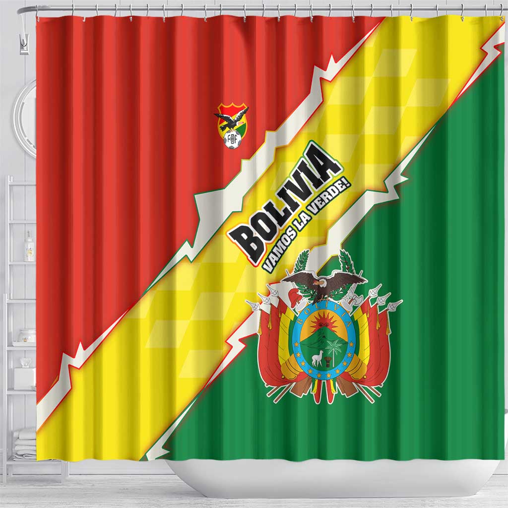 Bolivia Vamos La Verde Shower Curtain with Flag Colors and National Football Crest