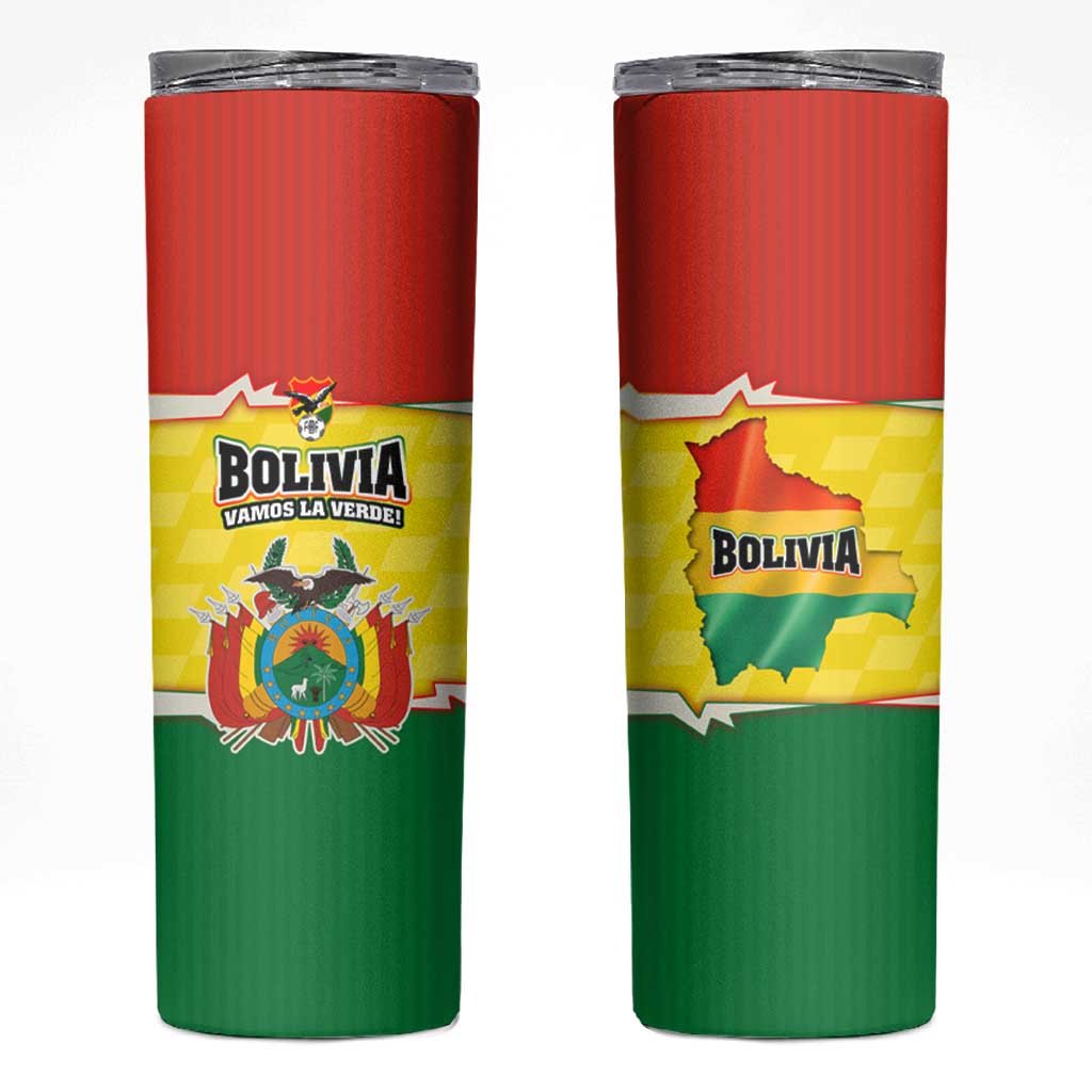 Bolivia Vamos La Verde Skinny Tumbler with Flag Colors and National Football Crest