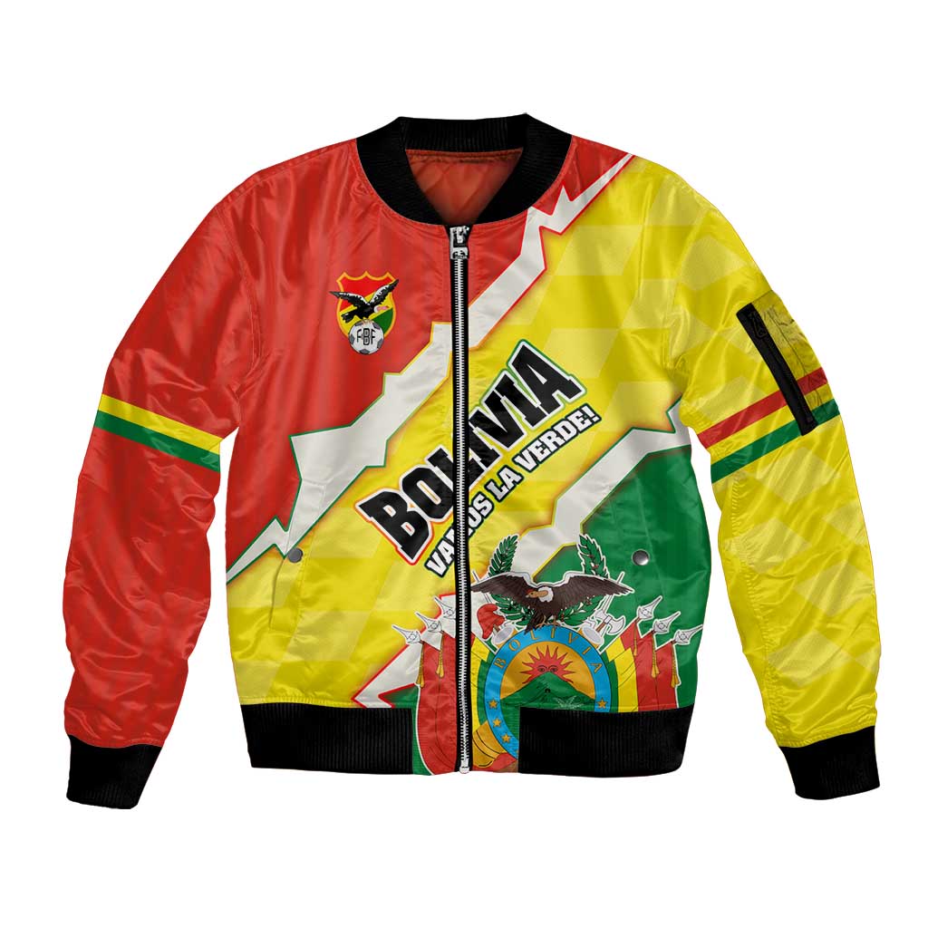 Bolivia Vamos La Verde Sleeve Zip Bomber Jacket with Flag Colors and National Football Crest
