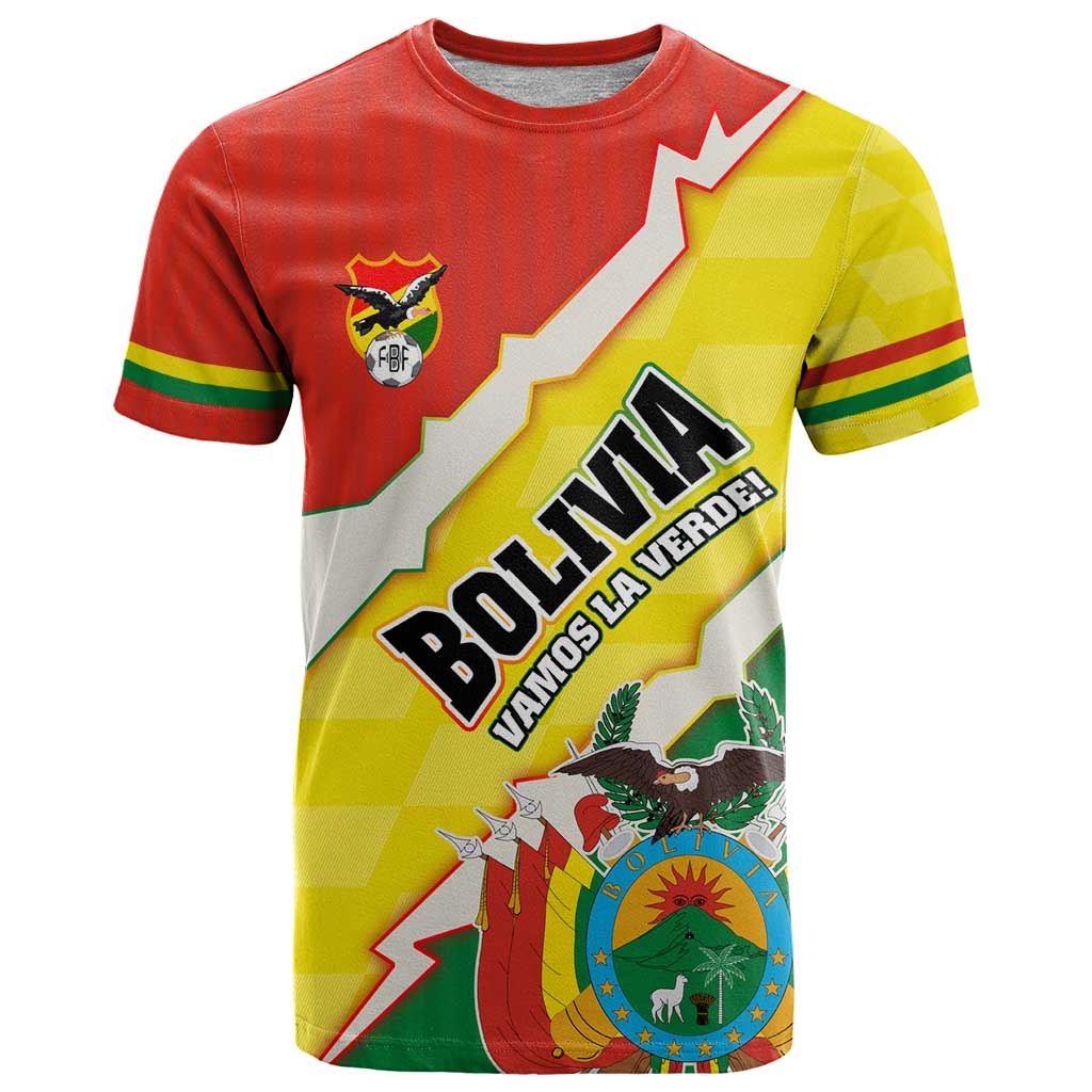 Bolivia Vamos La Verde T Shirt with Flag Colors and National Football Crest