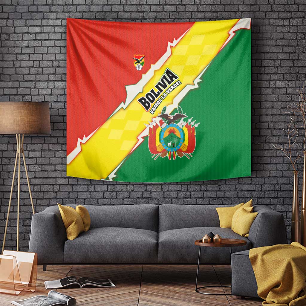 Bolivia Vamos La Verde Tapestry with Flag Colors and National Football Crest
