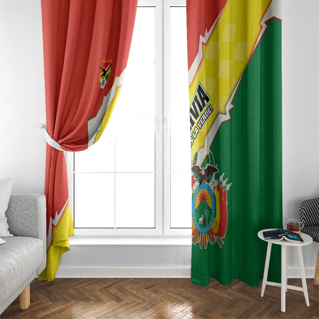 Bolivia Vamos La Verde Window Curtain with Flag Colors and National Football Crest