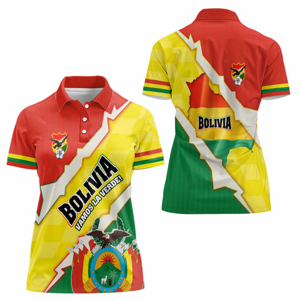 Bolivia Vamos La Verde Women Polo Shirt with Flag Colors and National Football Crest