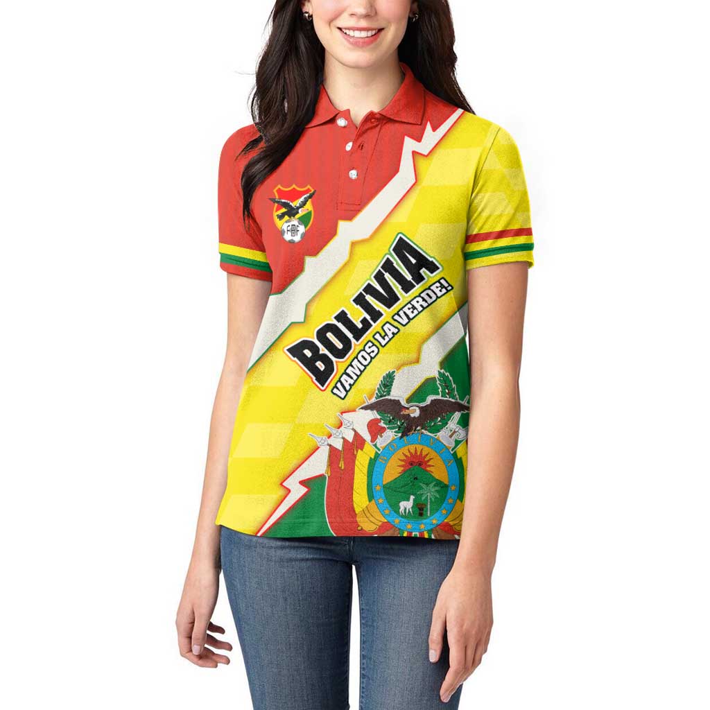 Bolivia Vamos La Verde Women Polo Shirt with Flag Colors and National Football Crest