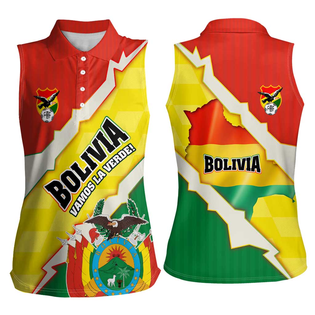 Bolivia Vamos La Verde Women Sleeveless Polo Shirt with Flag Colors and National Football Crest