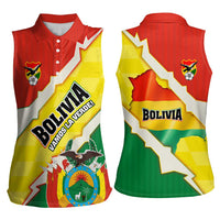 Bolivia Vamos La Verde Women Sleeveless Polo Shirt with Flag Colors and National Football Crest