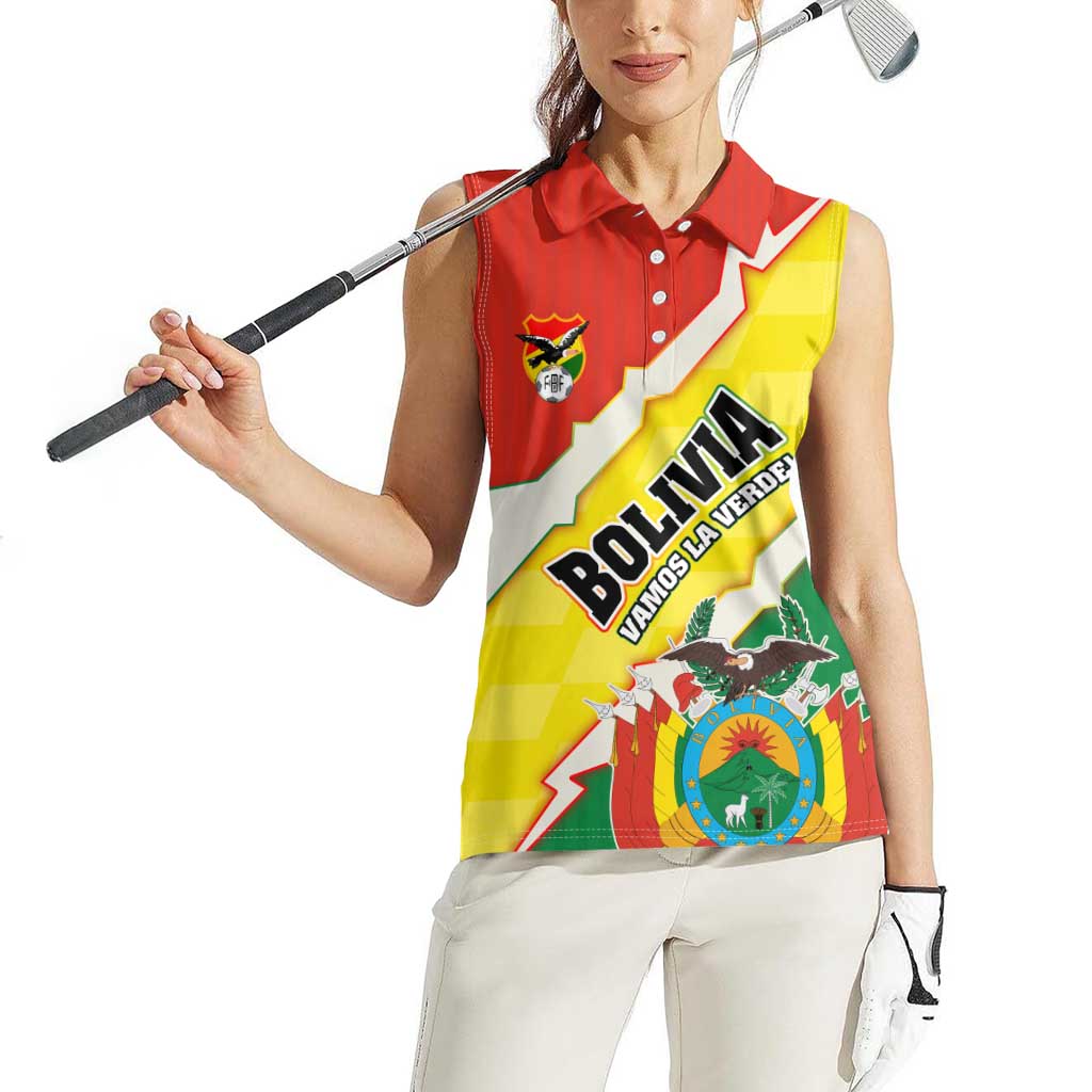 Bolivia Vamos La Verde Women Sleeveless Polo Shirt with Flag Colors and National Football Crest