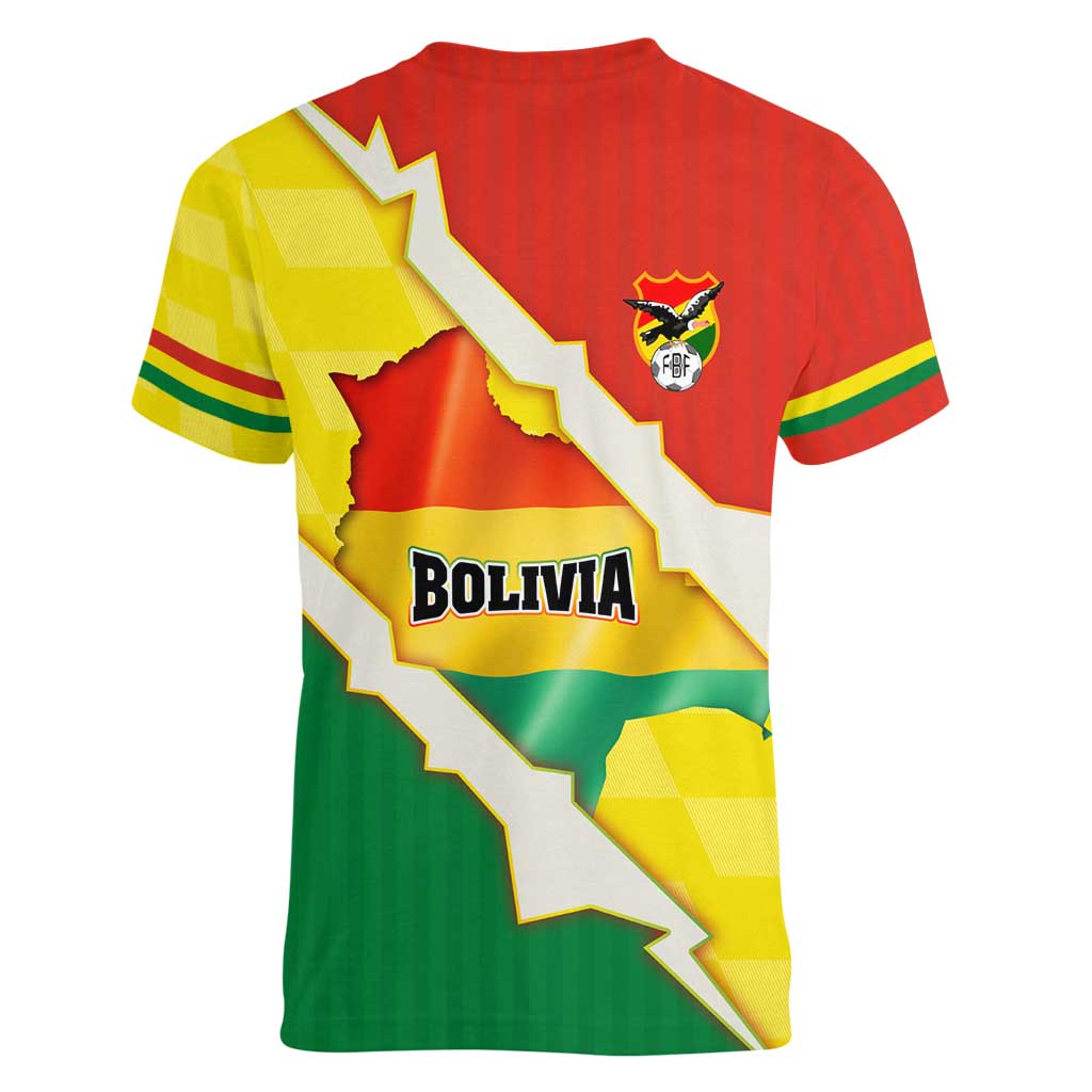 Bolivia Vamos La Verde Women V-Neck T-Shirt with Flag Colors and National Football Crest
