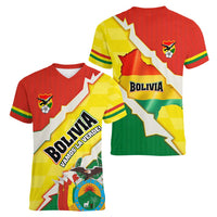 Bolivia Vamos La Verde Women V-Neck T-Shirt with Flag Colors and National Football Crest