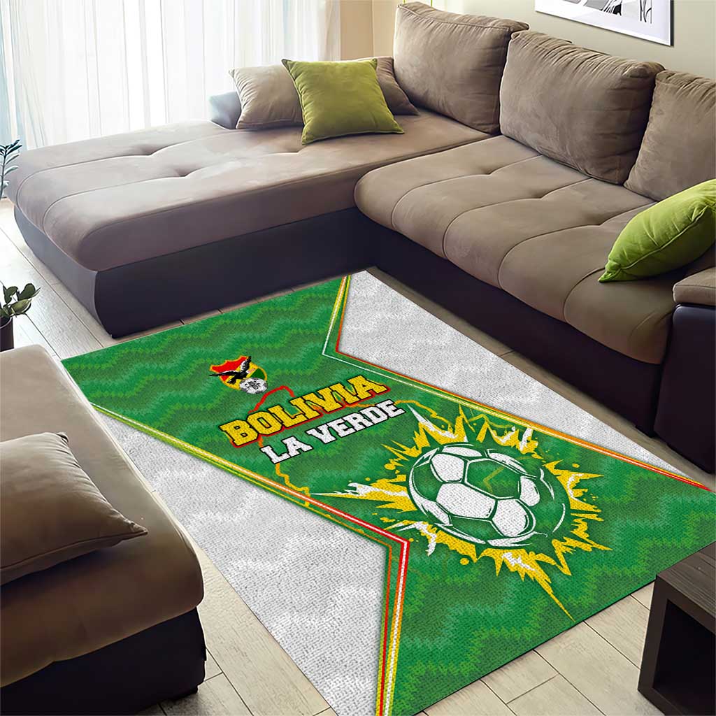 Bolivia La Verde Soccer Area Rug with Number and Flaming Ball Graphic