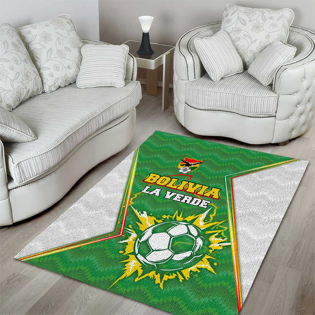 Bolivia La Verde Soccer Area Rug with Number and Flaming Ball Graphic