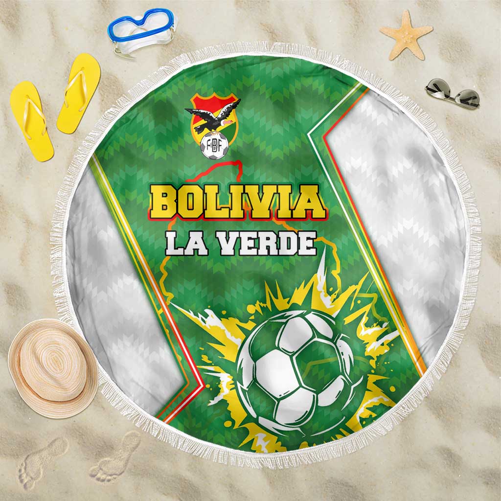 Bolivia La Verde Soccer Beach Blanket with Number and Flaming Ball Graphic
