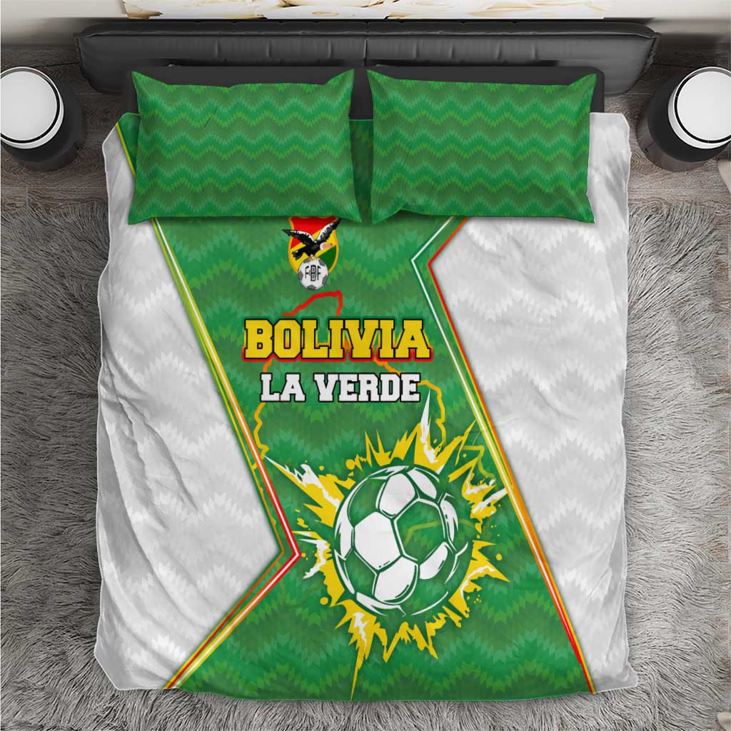 Bolivia La Verde Soccer Bedding Set with Number and Flaming Ball Graphic