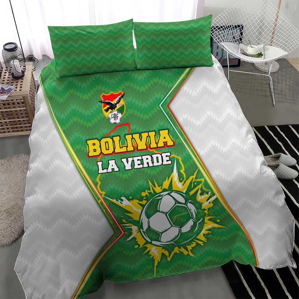 Bolivia La Verde Soccer Bedding Set with Number and Flaming Ball Graphic