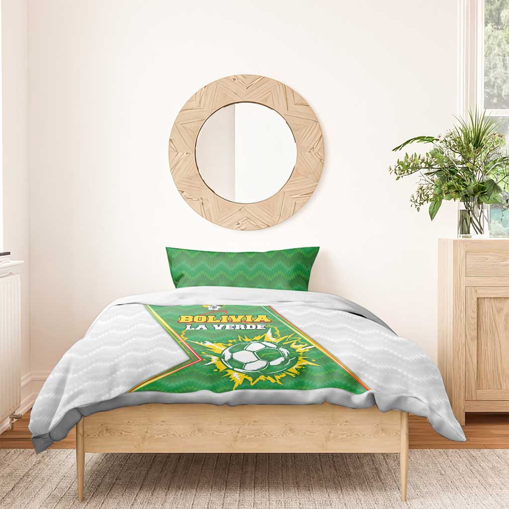 Bolivia La Verde Soccer Bedding Set with Number and Flaming Ball Graphic