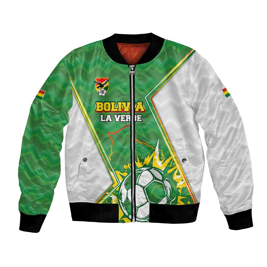 Personalized Bolivia La Verde Soccer Bomber Jacket with Number and Flaming Ball Graphic