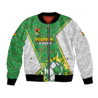 Personalized Bolivia La Verde Soccer Bomber Jacket with Number and Flaming Ball Graphic