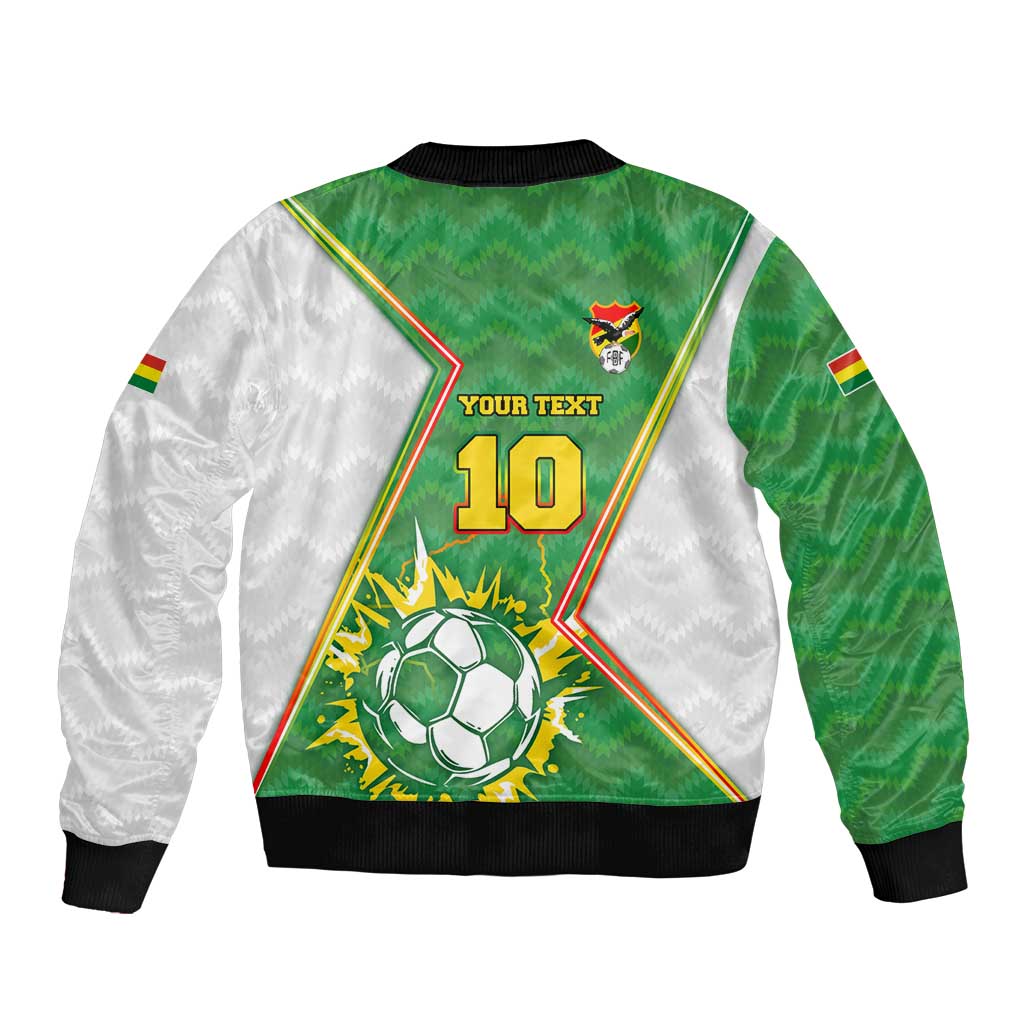Personalized Bolivia La Verde Soccer Bomber Jacket with Number and Flaming Ball Graphic TS04