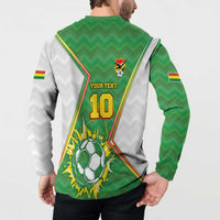 Personalized Bolivia La Verde Soccer Button Sweatshirt with Number and Flaming Ball Graphic TS04