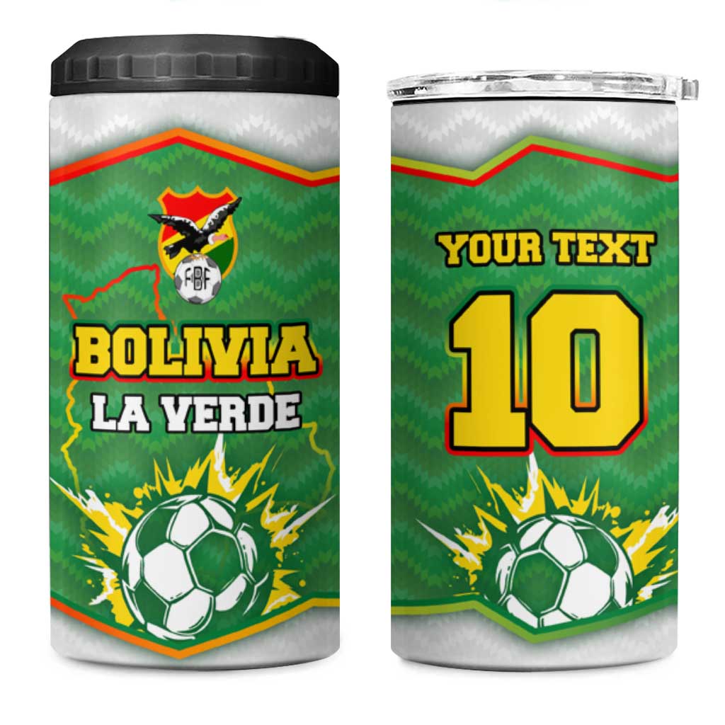 Bolivia La Verde Soccer 4 in 1 Can Cooler Tumbler with Number and Flaming Ball Graphic TS04