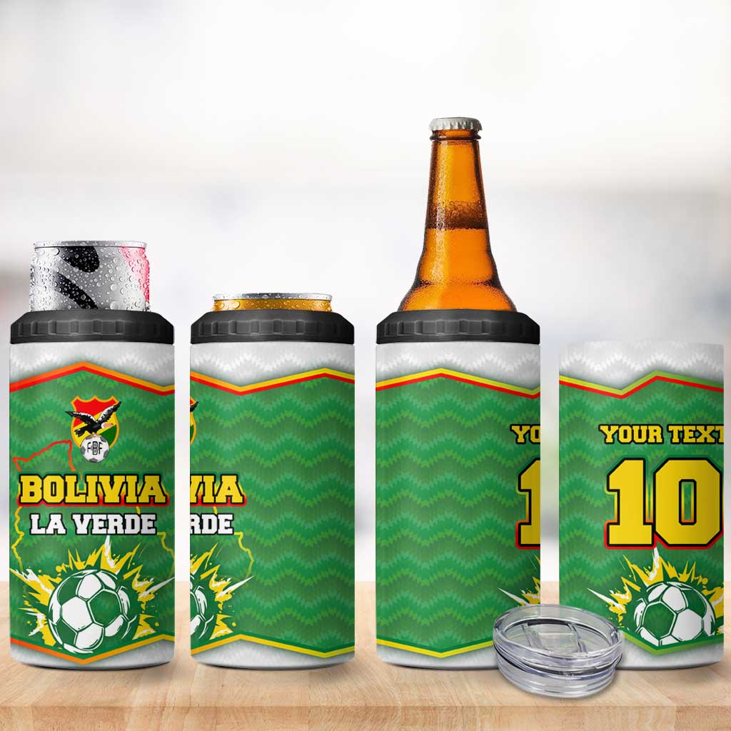 Bolivia La Verde Soccer 4 in 1 Can Cooler Tumbler with Number and Flaming Ball Graphic TS04
