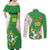 Personalized Bolivia La Verde Soccer Couples Matching Off Shoulder Maxi Dress and Long Sleeve Button Shirt with Number and Flaming Ball Graphic
