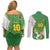 Personalized Bolivia La Verde Soccer Couples Matching Off Shoulder Short Dress and Long Sleeve Button Shirt with Number and Flaming Ball Graphic