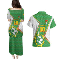 Personalized Bolivia La Verde Soccer Couples Matching Puletasi and Hawaiian Shirt with Number and Flaming Ball Graphic TS04