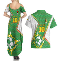 Personalized Bolivia La Verde Soccer Couples Matching Summer Maxi Dress and Hawaiian Shirt with Number and Flaming Ball Graphic TS04