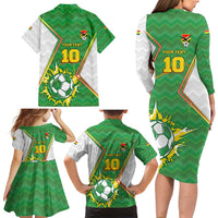 Personalized Bolivia La Verde Soccer Family Matching Long Sleeve Bodycon Dress and Hawaiian Shirt with Number and Flaming Ball Graphic TS04