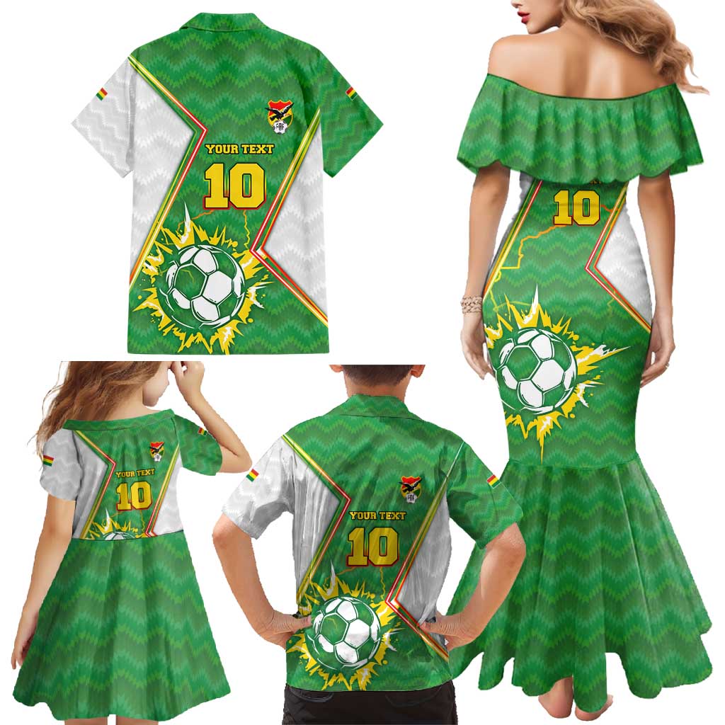 Personalized Bolivia La Verde Soccer Family Matching Mermaid Dress and Hawaiian Shirt with Number and Flaming Ball Graphic TS04