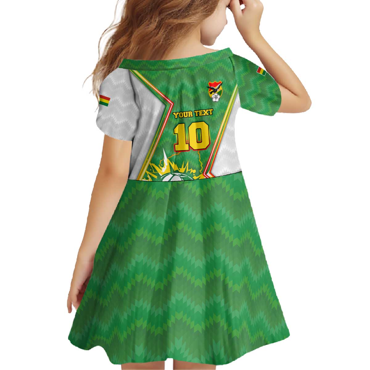 Personalized Bolivia La Verde Soccer Family Matching Off The Shoulder Long Sleeve Dress and Hawaiian Shirt with Number and Flaming Ball Graphic TS04