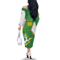 Personalized Bolivia La Verde Soccer Family Matching Off The Shoulder Long Sleeve Dress and Hawaiian Shirt with Number and Flaming Ball Graphic TS04