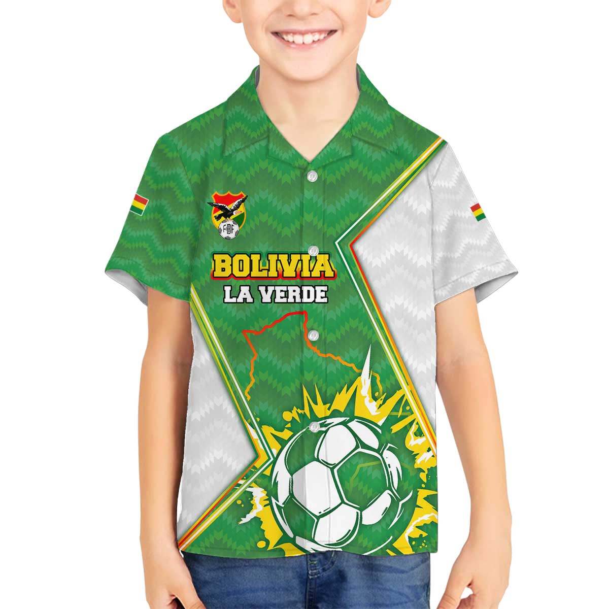 Personalized Bolivia La Verde Soccer Family Matching Off The Shoulder Long Sleeve Dress and Hawaiian Shirt with Number and Flaming Ball Graphic