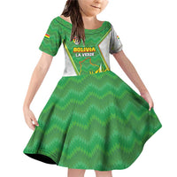 Personalized Bolivia La Verde Soccer Family Matching Off Shoulder Short Dress and Hawaiian Shirt with Number and Flaming Ball Graphic